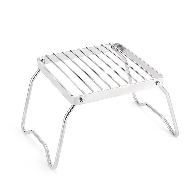 Folding Campfire Grill Stainless Steel Striped Barbecue Grill Holder Portable Stove Stand Bracket for Outdoor Camping