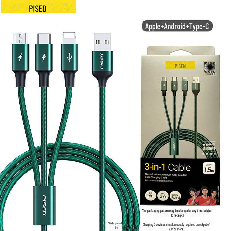 PISEN 3-in-1 Multi-Function Charging Cable: Compatible with Apple 14, Android, Type-C Devices.