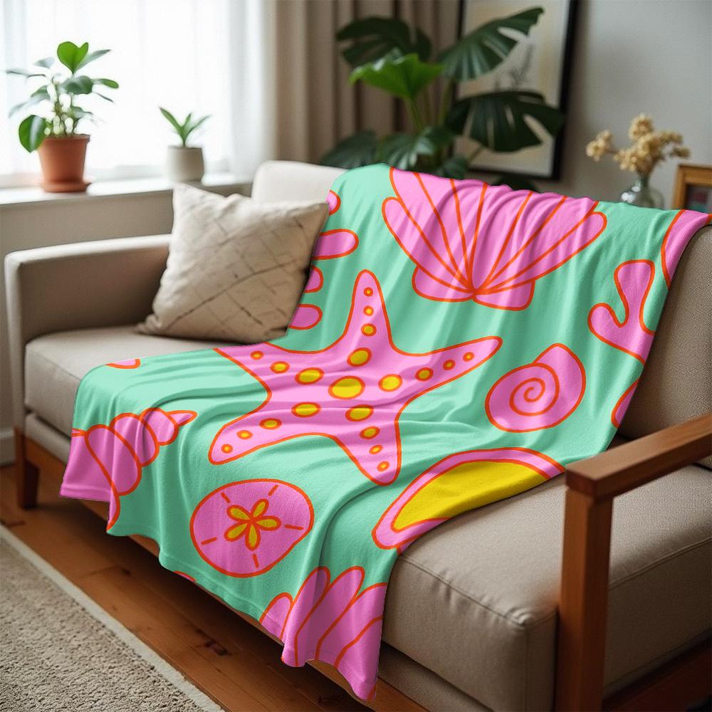 Retro Pink Shell Anime Cartoon Flannel Blanket Soft Warm Throw for Bedroom Sofa Car Kids Holiday Gift