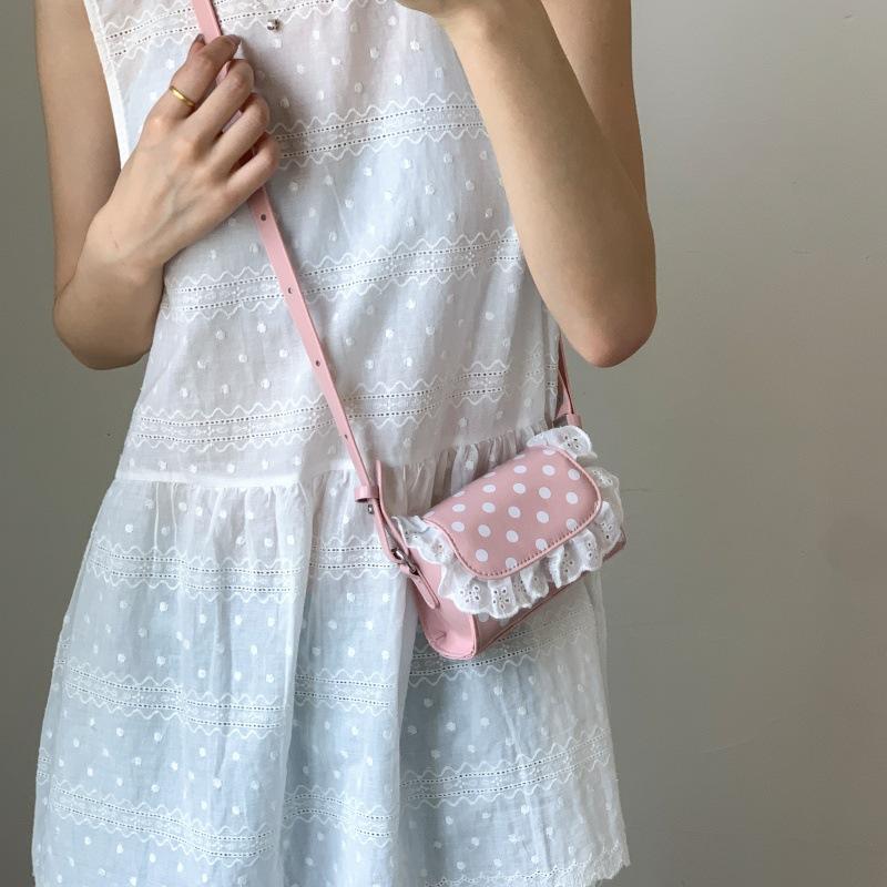 

Mini small bag women s 2025 new trendy lace shoulder bag premium polka dot messenger bag small square bag розовый