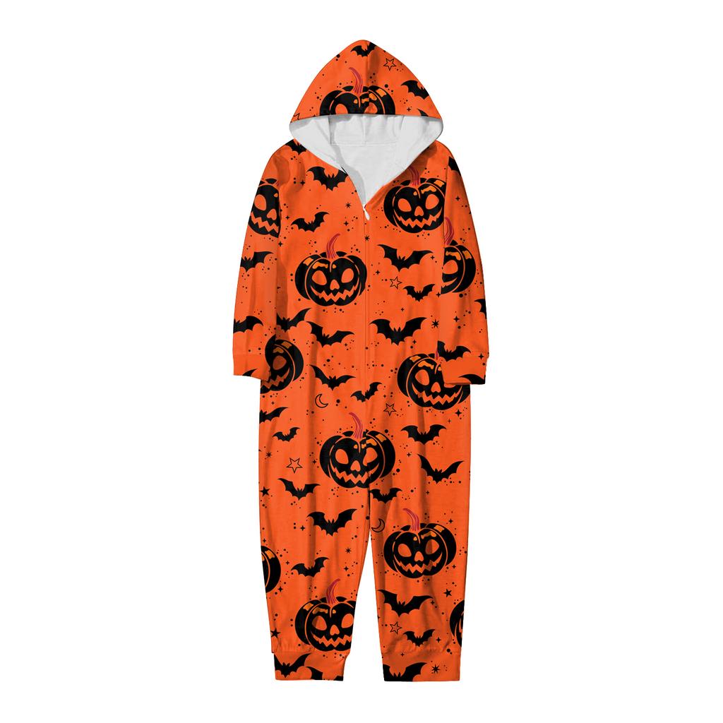 Halloween Printed Family Matching Hooded Long Sleeved Zippered Hooded Jumpsuit Set