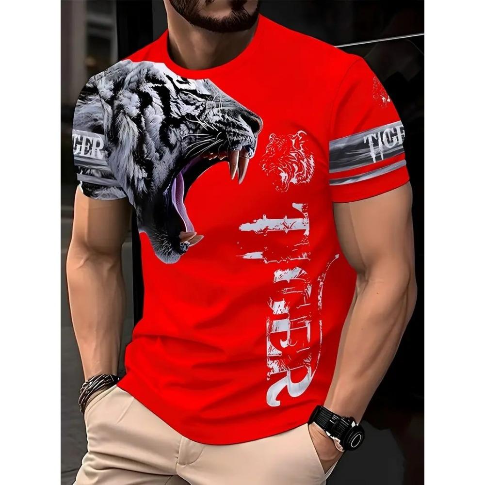 

Чоловіча футболка з 3D принтом дракона, повсякденний пуловер з коротким рукавом, круглий виріз, літній одяг для вулиці, звичайний стиль 2XL