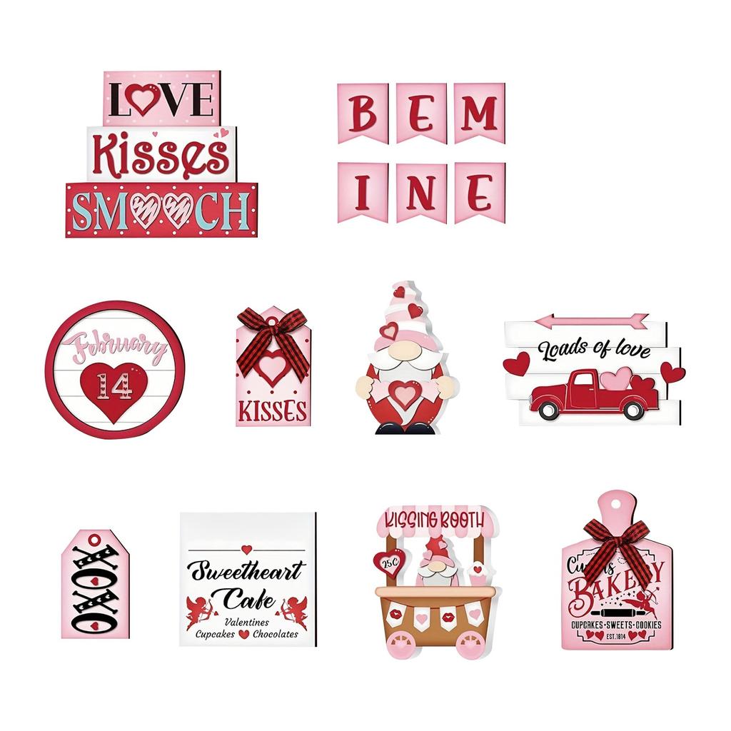 Valentine's Day Tiered Tray Decoration Set Wooden Valentine's Day Table Decoration Wooden Red XXOO Heart Hug Wedding Party Gift (Midget)