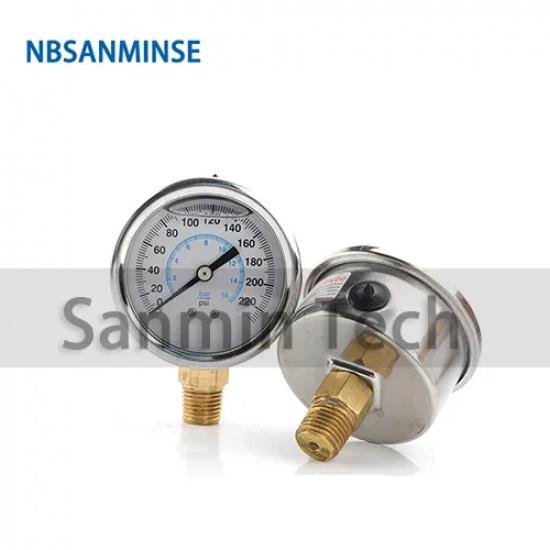 NBSANMINSE Hydraulic Oil Pressure Gauge SM2SB50B/L 2 Inch G1/4 Liquid Manometer Pression Instruments SS304 Gauge Brass Thread