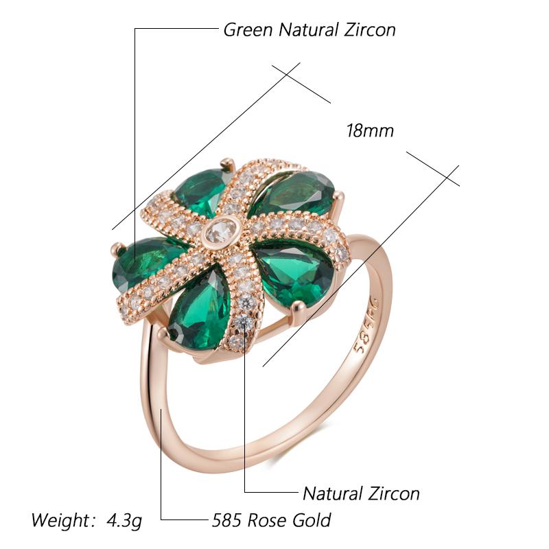 Full Shiny Green Natural Zircon Rings For Women Trend  Rose Gold Color Bride Wedding Fine Jewelry Crystal Gift