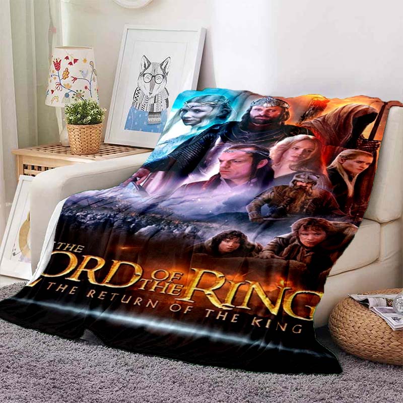 L-Lord of the Rings Movie Print Flannel Blanket Soft Warm Throw For Sofa Bedroom Home Decor Fantasy Film Fan Birthday Present