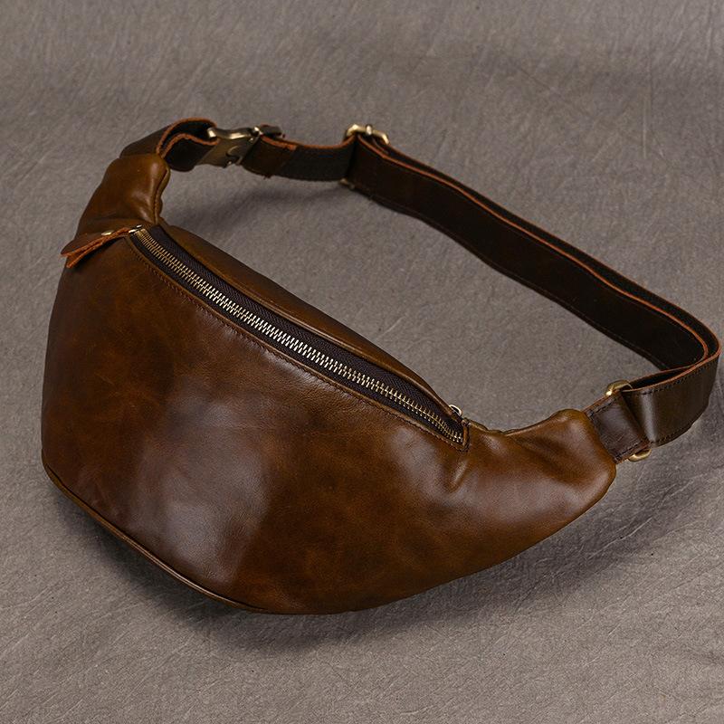 Leather Chest Bag Black Men's Multi-purpose Waist Bag Summer and Autumn Outdoor Messenger Bag Outdoor Sports Bag