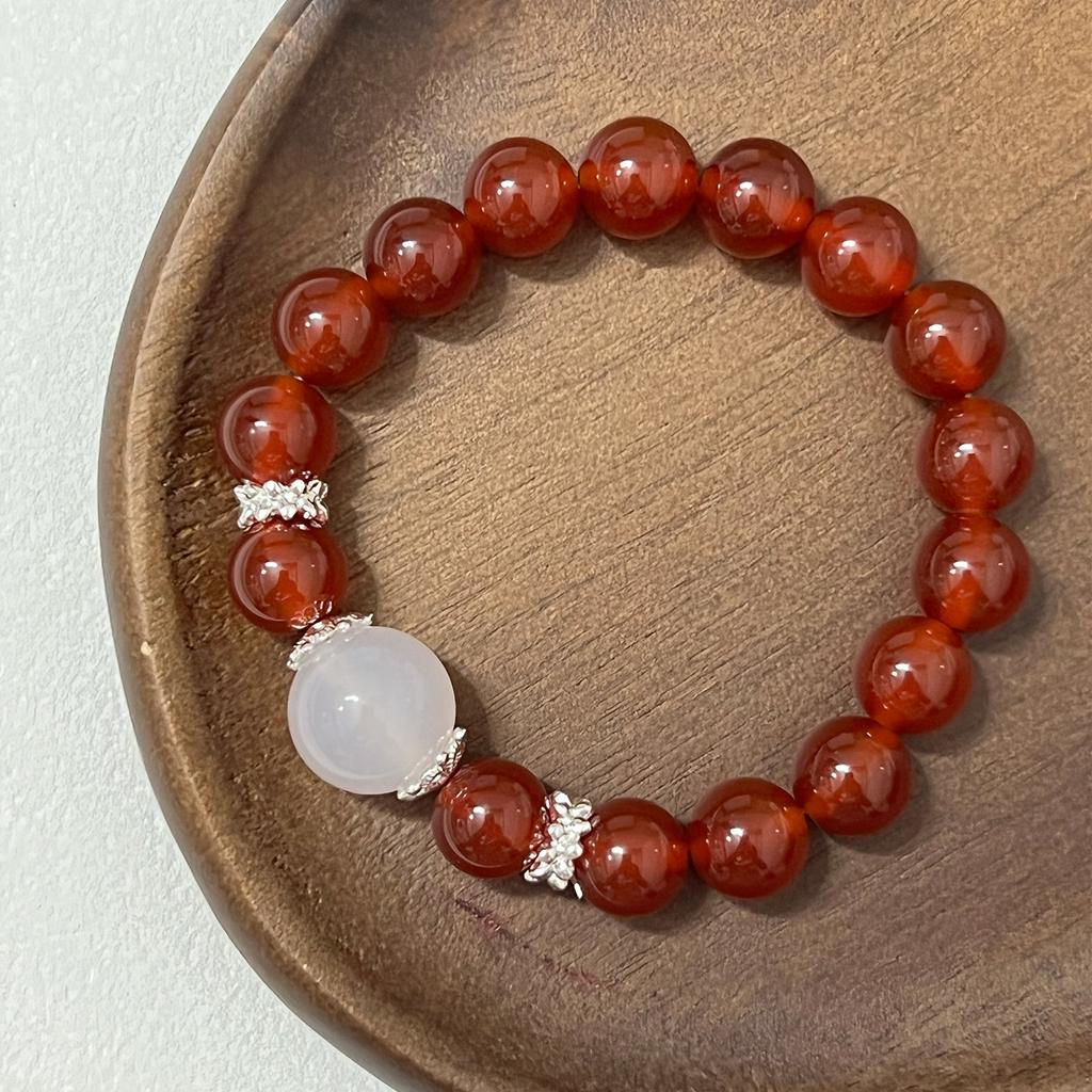 Natural Stone Beaded Bracelets for Women Handmade 10mm Round Beads Agate Bracelet Semi-Precious Gemstone Elastic Bangle DIY Jewelry Gifts