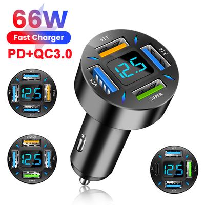 66W Car Charger Fast Charging  PD QC3.0 With Voltmeter Cigarette Lighter Socket Power Adapter For iPhone 11 12 Samsung Xiaomi BF
