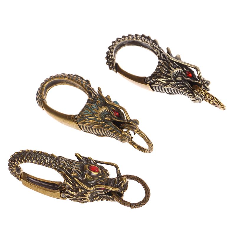 Pure Brass Red Eyes Dragon Head Keyrings Zodiac Dragon Keychain Vintage Muži Přezka v pase Přívěsek na klíče od auta Přívěsek na klíče Dárky Řemesla