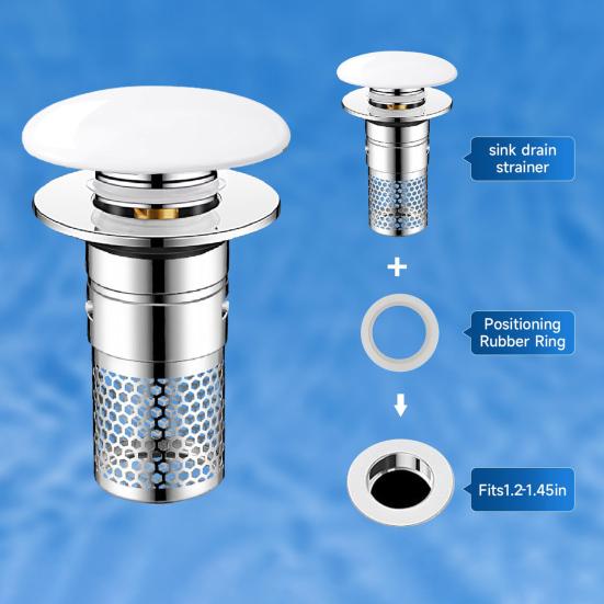 Bathroom Sink Stopper Pop-up Drain Strainer Hair Debris Catcher Sink