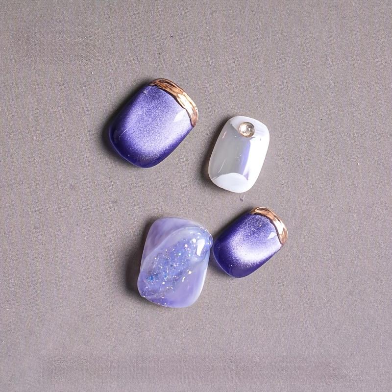 10pcs/set Handmade Dreamy Blue Press-On Nails Short Ballet Shape Gradient & Ombre Design Glossy Finish Removable False Nail Tips