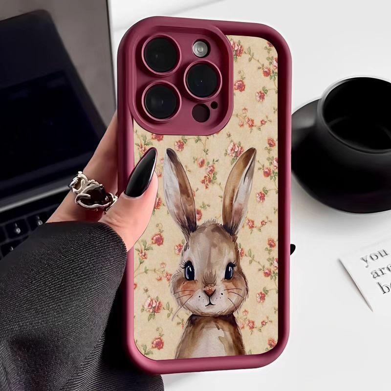 Retro Floral Rabbit Pattern Silicone Phone Case For Samsung Galaxy S25 S24 S23 S22 S21 Ultra Plus S20 FE A55 A54 A15 A35 Cover