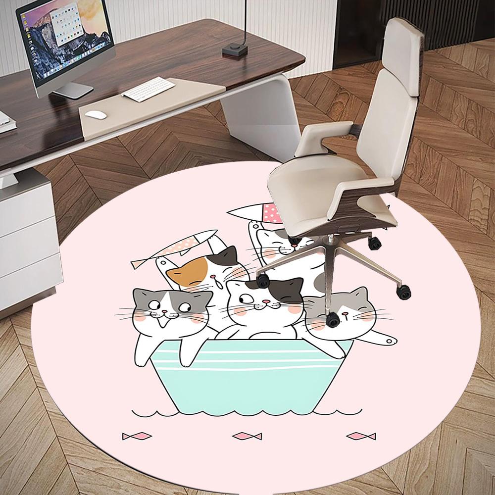 1pc Cat Boat Round Chair Mat Area Rug - Non-Slip, Floor Mat for Office, Bedroom, and Indoor Decor C1125016