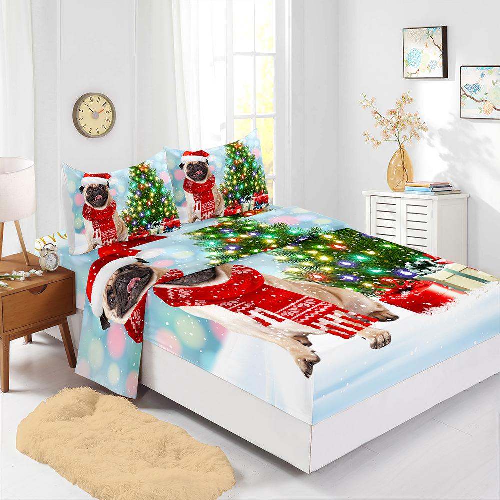 Four-Piece Mattress Set Christmas Bedding 3D Digital Printing Kit Mattress Protective Cover