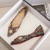 Single shoes women's summer new rhinestone metal printing shallow mouth pointed flat bottom women's shoes one