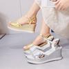 Fashion Women Platform Sandals 2025Summer Pearl Transparent Rhinestones High Heels Buckle Fashoin Ladies Wedge Sandals Beach Shoes