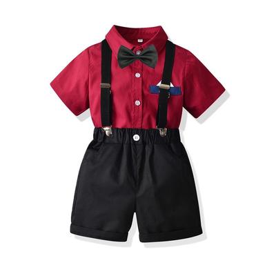 Summer 2024 Boys' Wine Red Shirt & Bib Shorts Gentleman Suit