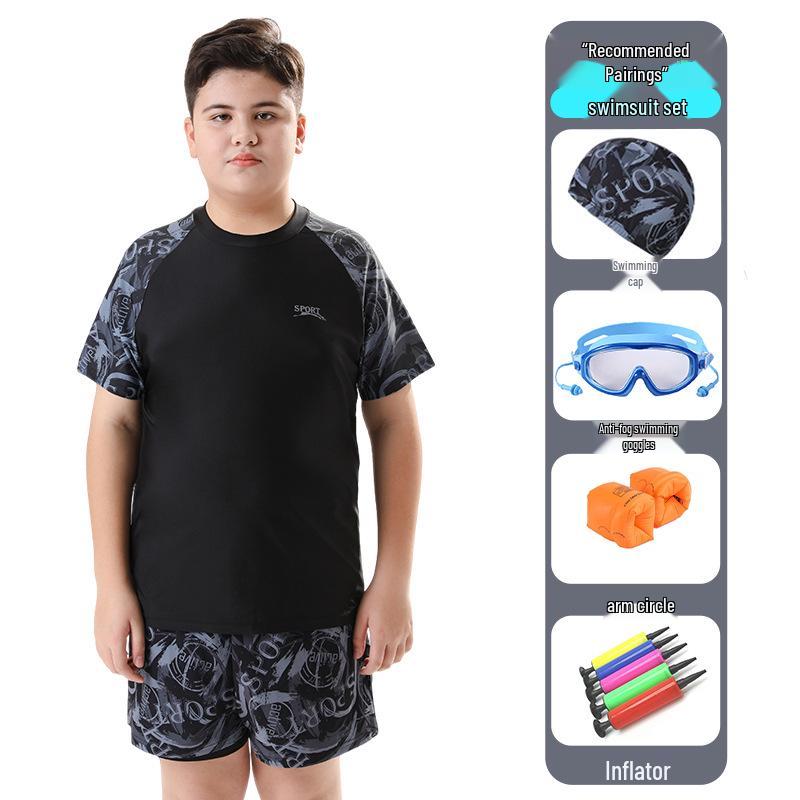 Boys' High-Elastic Quick-Dry Swimsuit Set - Anti-Embarrassment, Two-Piece Beachwear for Tweens and Teens