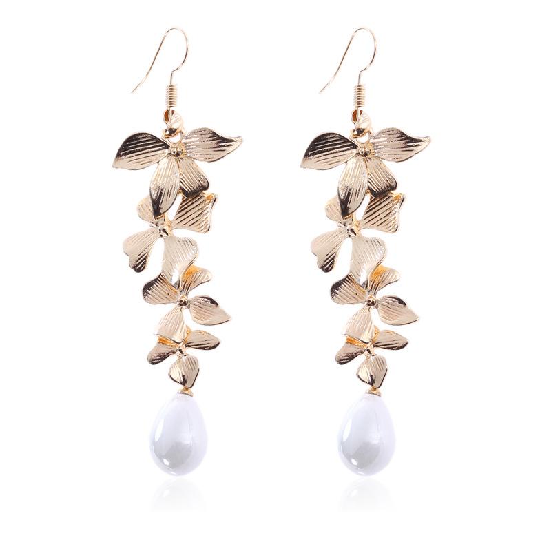 Fashion Long Tassel Leaf Flower Drop Earrings Women Jewelry Gold Color White Teardrop Hook Dangle Earring 2021 New золотой