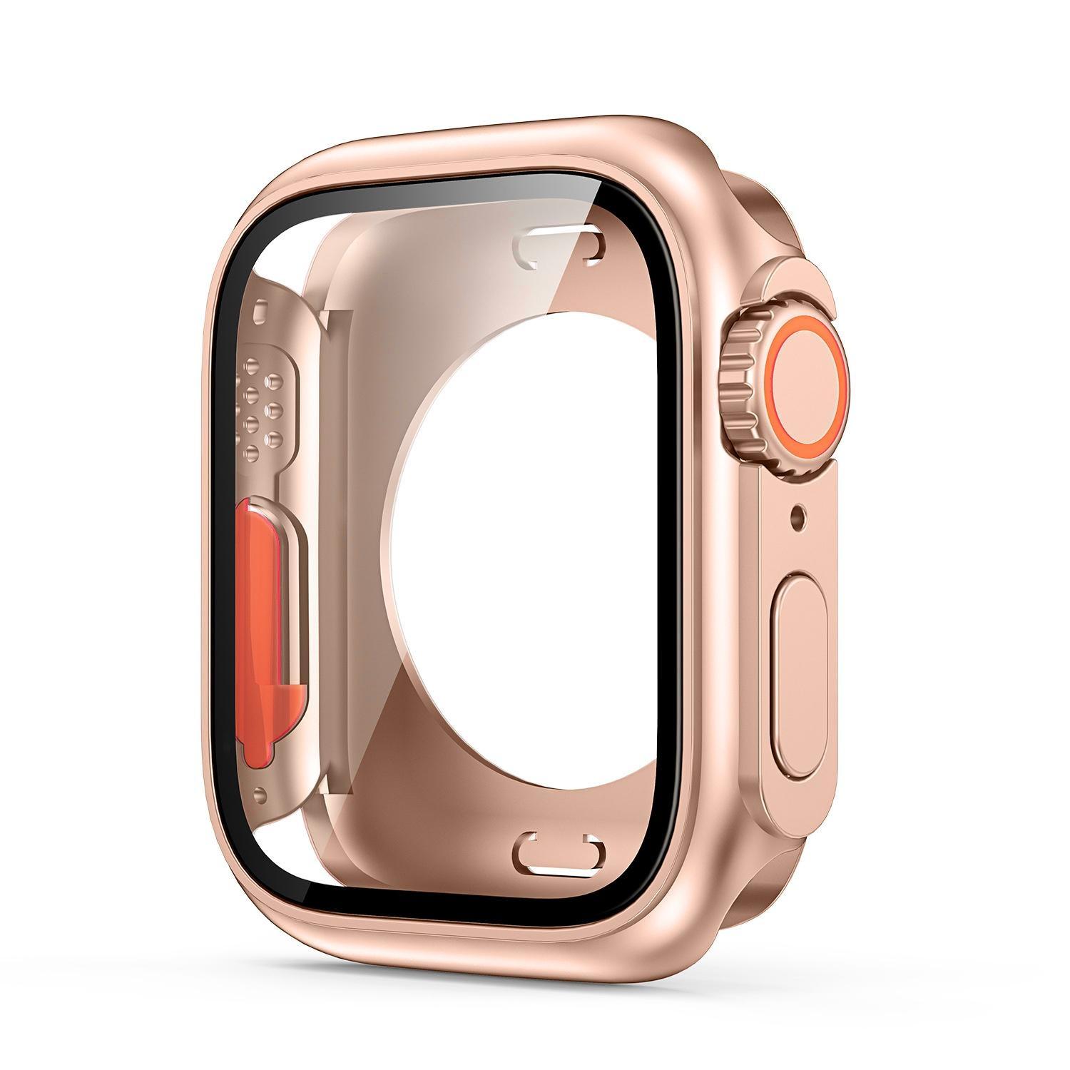 

Закаленное стекло + чехол из ПК для Apple Watch Series 9 8 7 45 мм 41 мм SE 6 5 4 44 мм 40 мм Замена на Ultra 2 Жесткий передний и задний бампер Защитная крышка экрана 40mm for apple watch розового золота