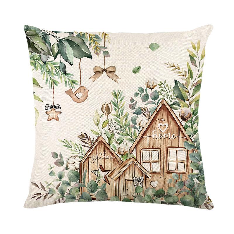 Spring New Plant Print Pillow Cover Polyester Letter Decoration Living Room Sofa Pillow Cover Cushion Cover