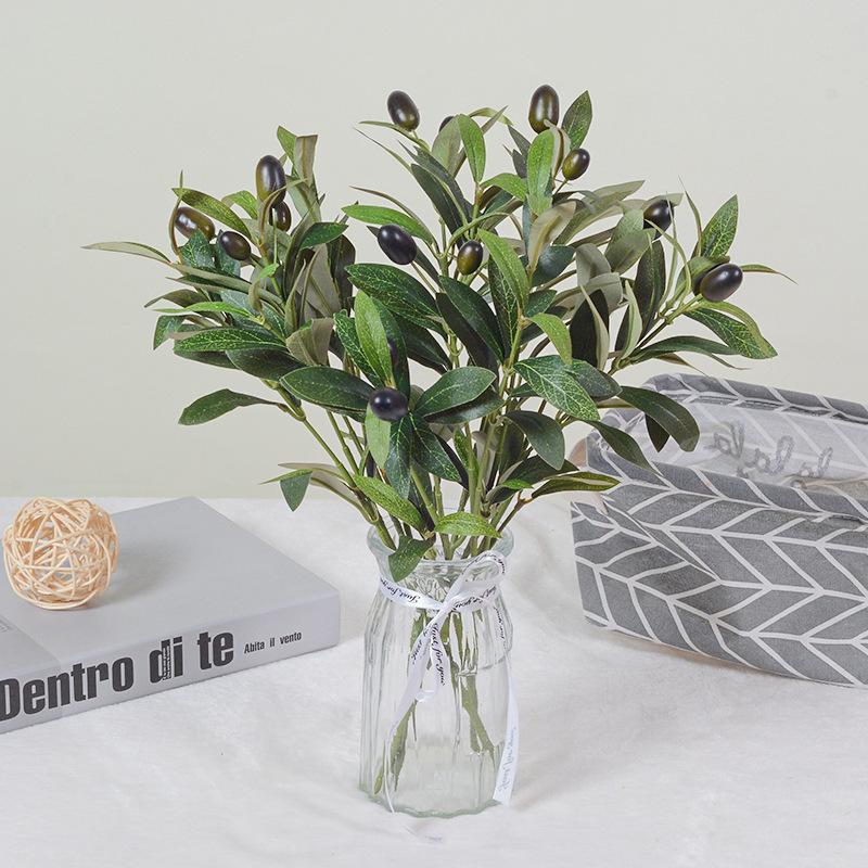 

1/3Pcs Artificial Olive Green Leaves Branch Fake Plant with Fruit for Home Garden Decoration Wedding Bridal Bouquet Silk Flowers 1pcs