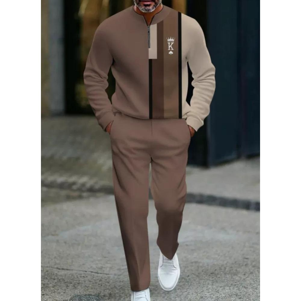 Spring Autumn 3D Printed Fashion Men's Long-Sleeved Sets Half-Zipper Stand-Up Collar Men's Casual Sportswear Two-Piece Set