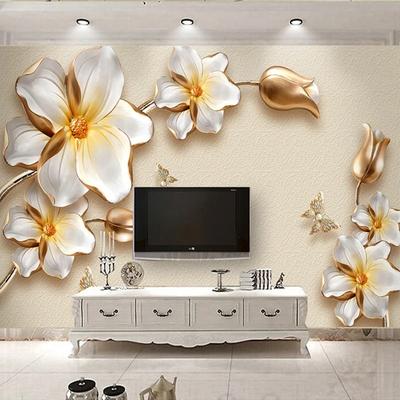 Goldene Blumen 3d Wandmalereien Schmuck Luxus Fototapete Wohnzimmer Hotel Hintergrund Wandbild Fresko