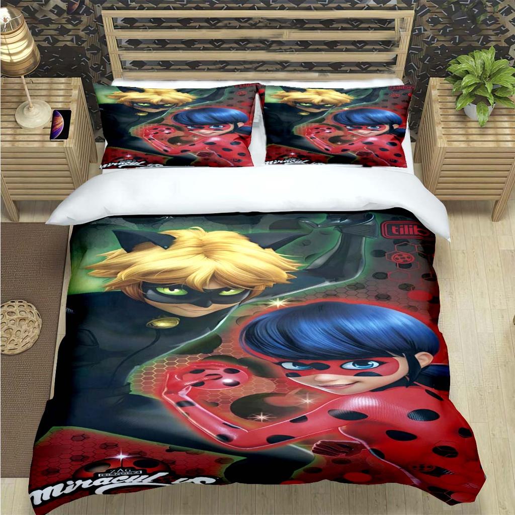 Classic Cartoon Cat Print Bedding Sets Bed Supplies Set Comforter Set Teens Girls Cartoon M-Miraculous Twin Single Kid Gift
