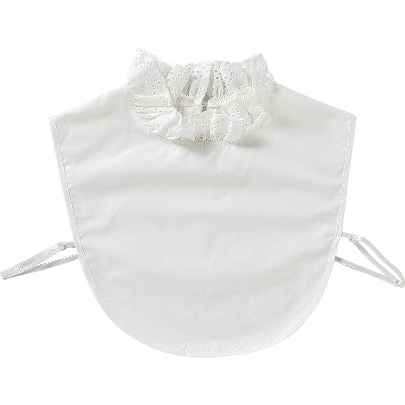 Women Stand Ruffled Fake Collar Lace Hollow Shirt Accessories Adjustable Necktie Dickey Detachable False Collar White Pullover