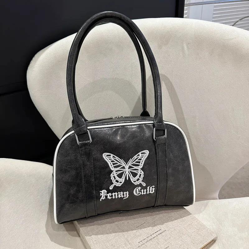 Schmetterling Maillard Retro Handheld Umhängetasche Damen Trendige Koreanische Unterarm-Schultertasche Vielseitige Umhängetasche mit Großem Fassungsvermögen