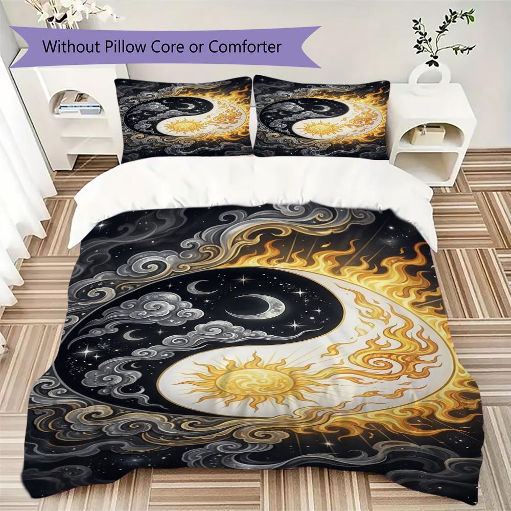 B&W Tai Chi Pattern Bedding uilt Set uilt Cover Pillowcase Home Decoration Birthday Gift (1 * duvet cover + 2 * pillowcase without core)103