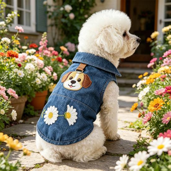 Dog Clothes for Small Medium Dogs Summer Denim Shirt with Leash Ring Soft Breathable Sweatshirt Sleeveless Pet Outfits