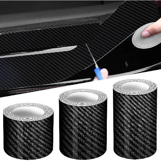 Tallew 3 Rolls 67 Ft Car Edge Door Guards Sill Protector 5D Carbon Fiber Vinyl Wrap Automotive Vehicle Anti Collision Film Fits (Black, 2 in x 17, 4