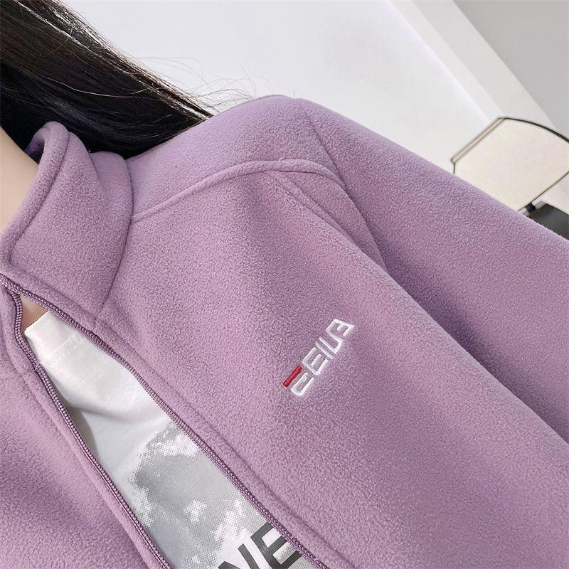 Women's Mint Green Fleece Jacket with Plush Puffer Stand Collar Winter Coat Long Sleeve Zippered Outerwear for Skiing Casual Cold Weather Clothing