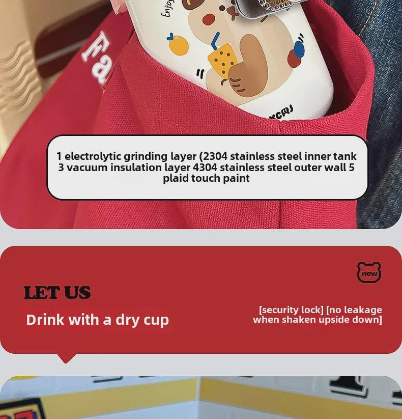 Entzückender tragbarer Thermosbecher für Kinder – Edelstahl 316, Design mit doppeltem Strohhalm