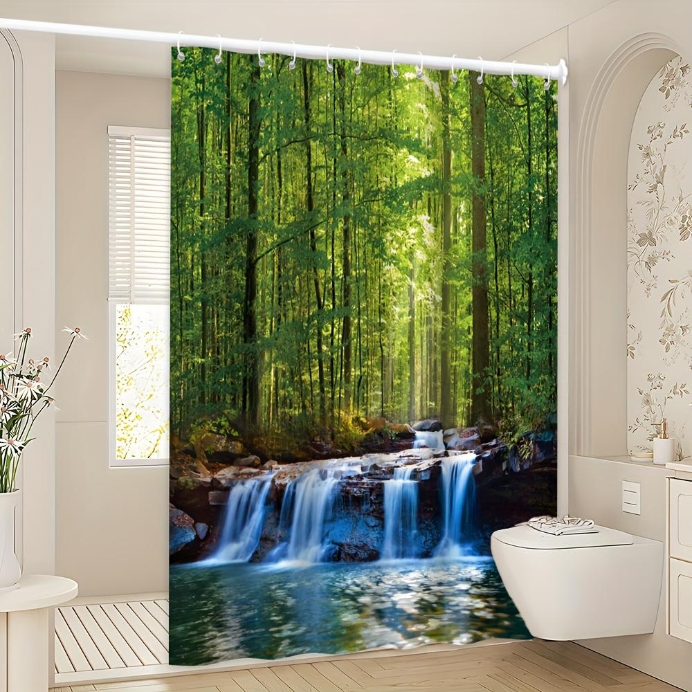 Enchanting Forest Shower Curtain -Serene Waterfall & Lush Greenery Theme for Bathroom Decor,Adds Nature's Tranquility and Beauty