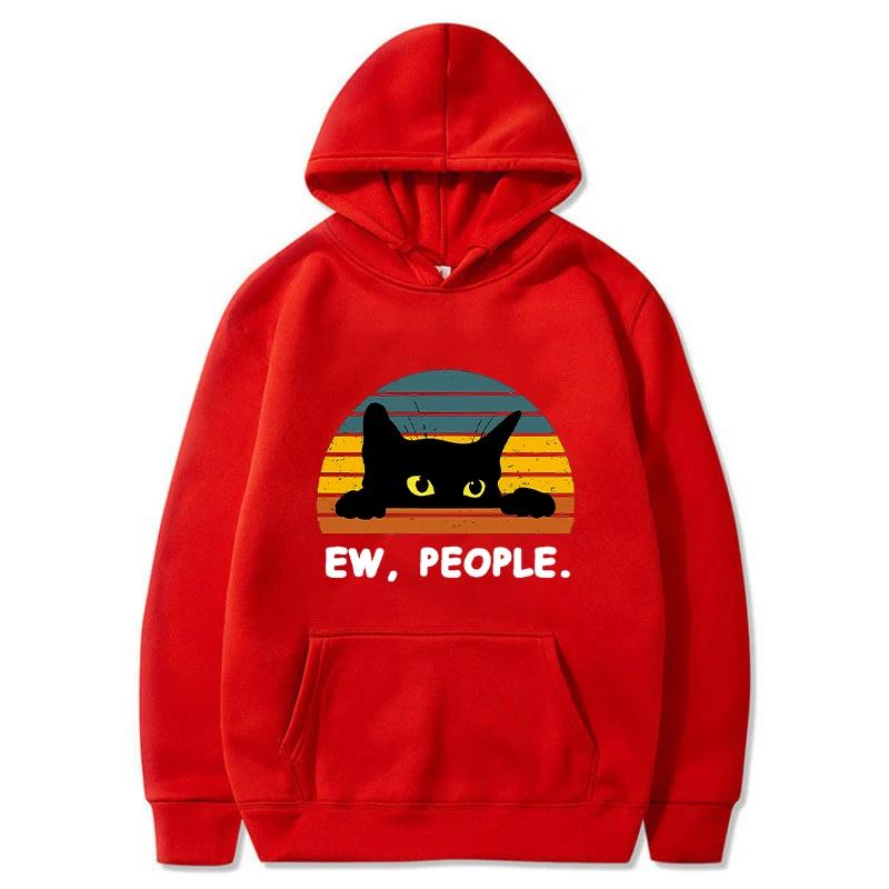 2024 Cozy Cat Men Printed Hoodie with Kangaroo Pocket - Perfect for Chilly Days Comfortable & Easy Care Casual Wear for Women