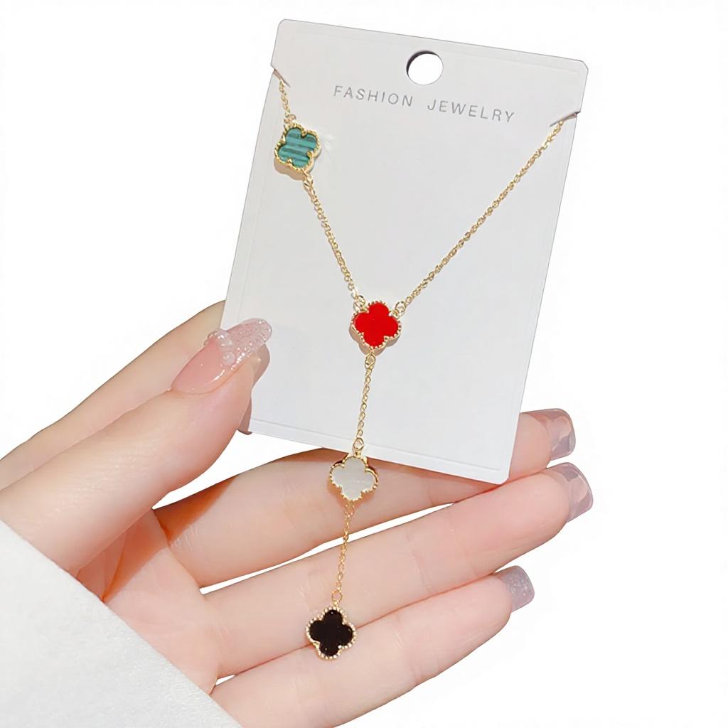 Minimalist Light-Luxury Four-Color Four-Leaf Clover Choker Necklace Bamboo Chain Copper Electroplated Fashionable Versatile