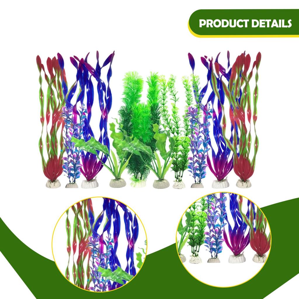 10Pcs Artificial Aquarium Plants Ornaments, Scenery, Multi Shape ,Colorful Fake Decorations, Betta Goldfish Tank Accessories