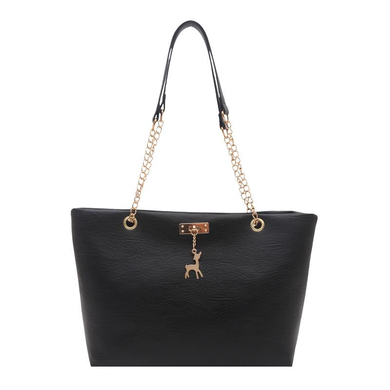 

Retro commuter texture chain shoulder bag winter new, underarm bag fashionable tote bag чёрный