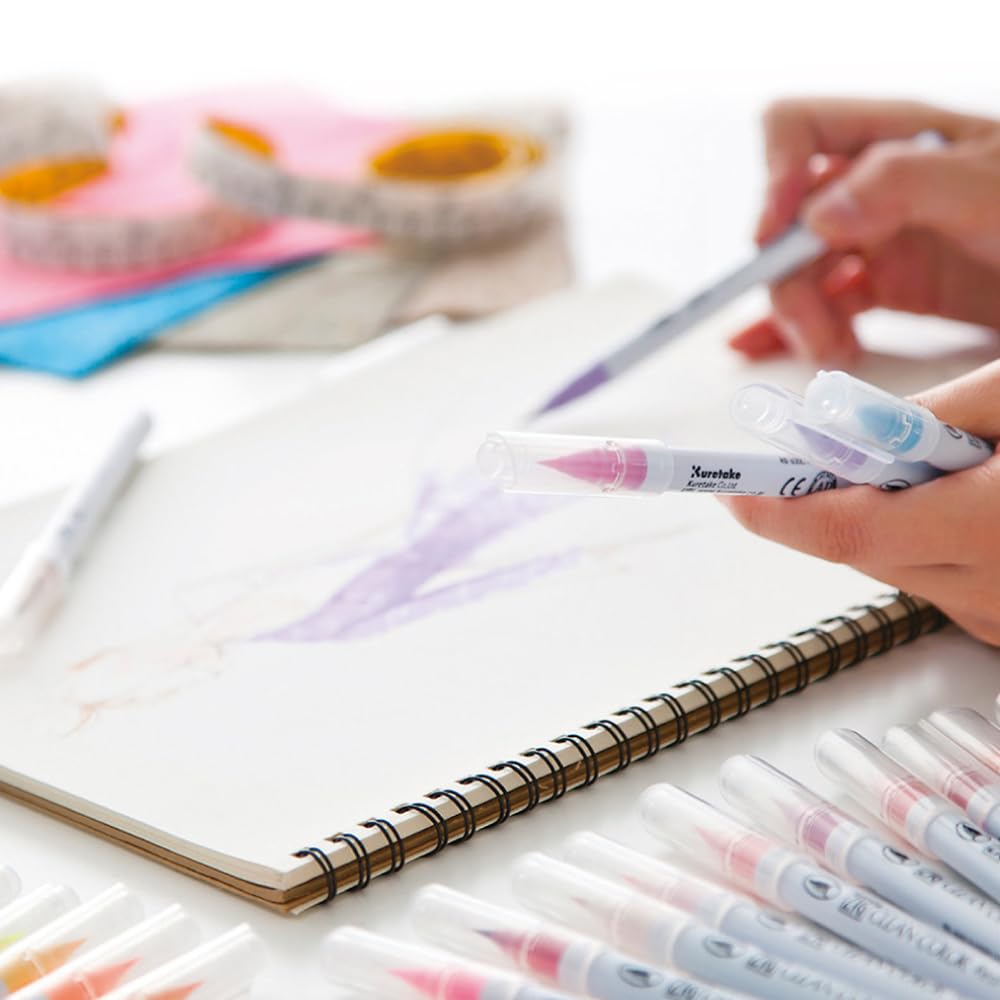 Kuretake Color Brush Pens ZIG Clean Color Real Brush Set, 12 Colors, RB-6000AT/12VA