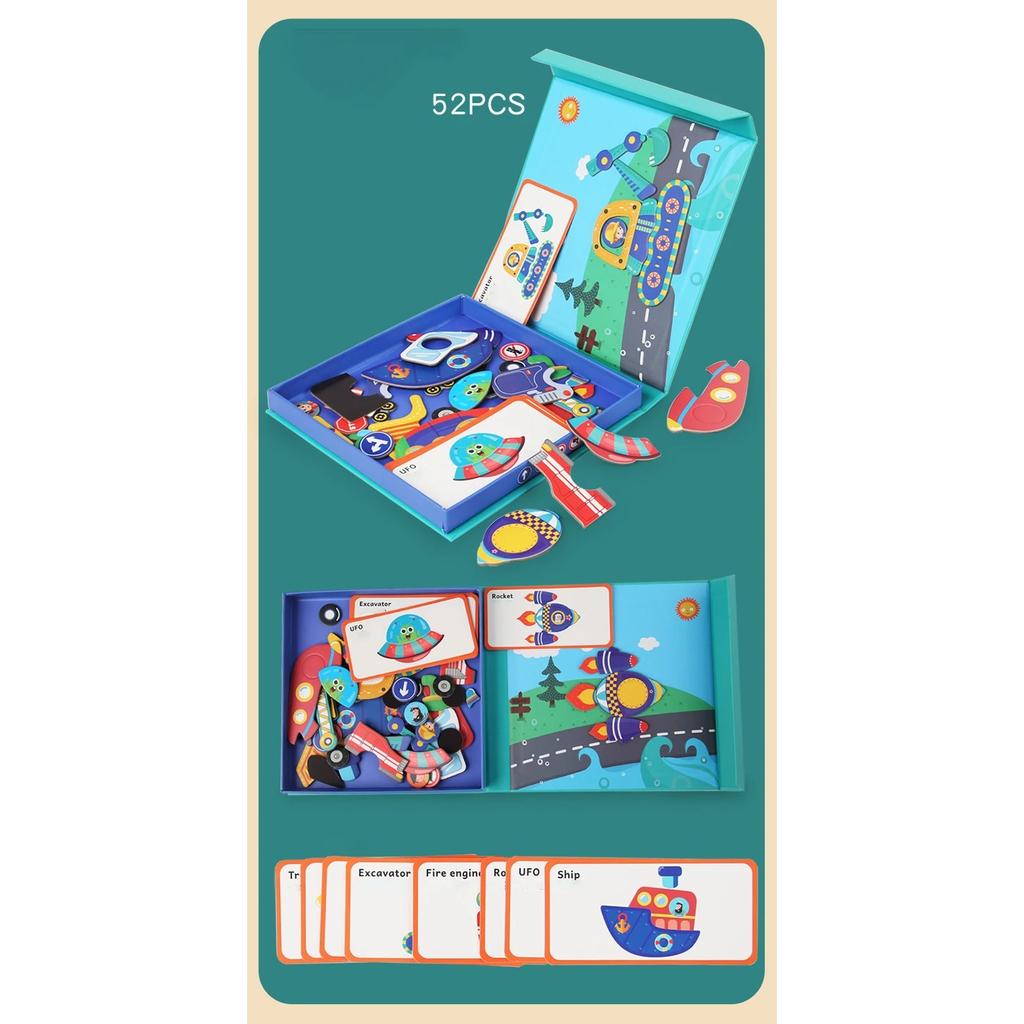 Wooden Jigsaw Magnetic Blocks Puzzle Book Board with Cards Face Change Clothing Change Marine Life Kids 3D Puzzle Toys Gifts