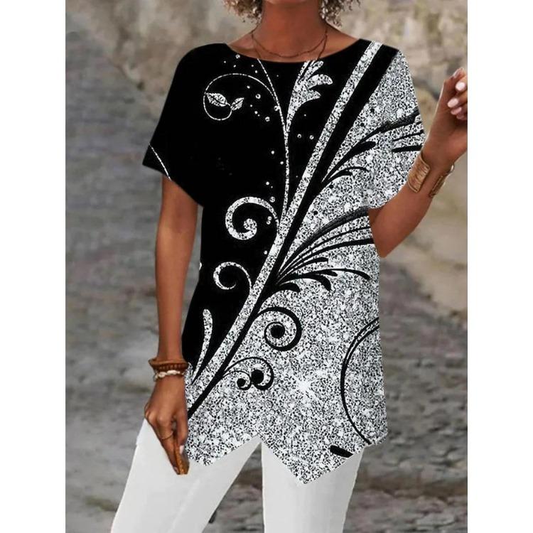 Casual Long Sleeved Irregular Spring Autumn Top Loose T Shirt V Neck Blouse Printing Short Sleeved Women S