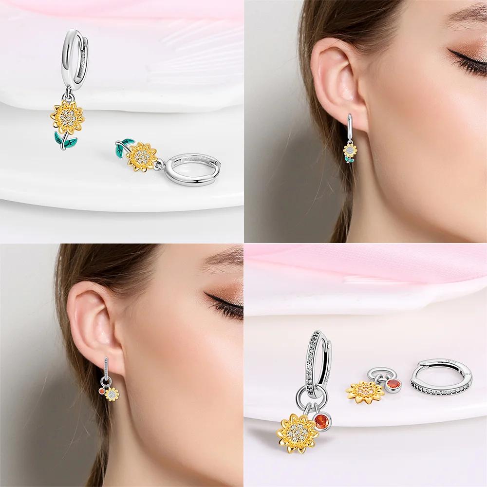 Authentic copper Sunflower Woman Earring Moon Flower Butterfly Dragonfly Earring Accessories Valentines Fine Gift Jewellery Set