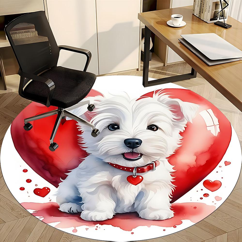 1 szt. Okrągły dywanik biurowy Puppy Love, Mata odpowiednia do biura, Pod krzesła biurowe, Sypialni, Salonu, Wystroju domu, Dekoracji pokoju