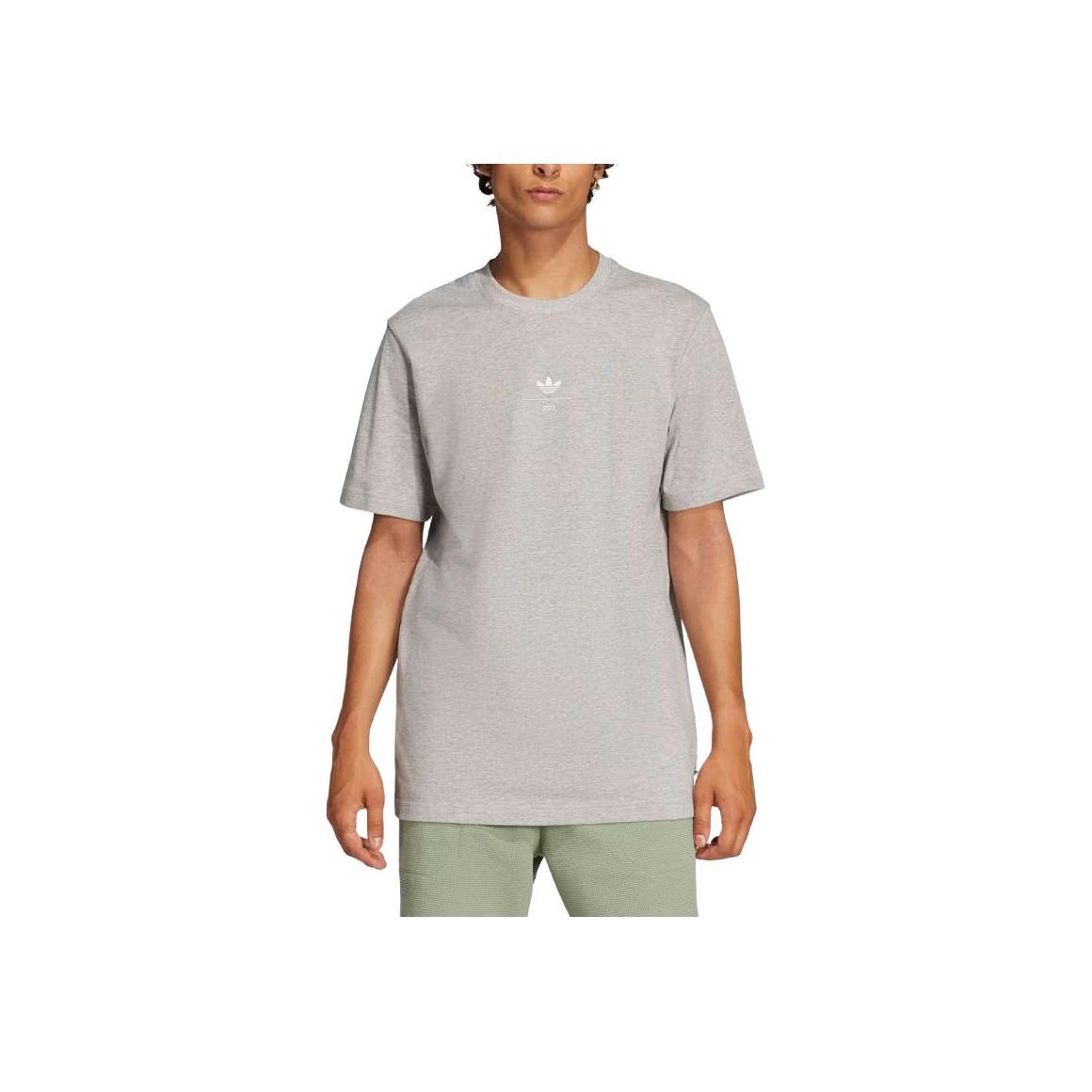 

Adidas Originals Solid Color Logo Front Round Neck Short Sleeve T-Shirt Men Tops Gray JP0196 XS