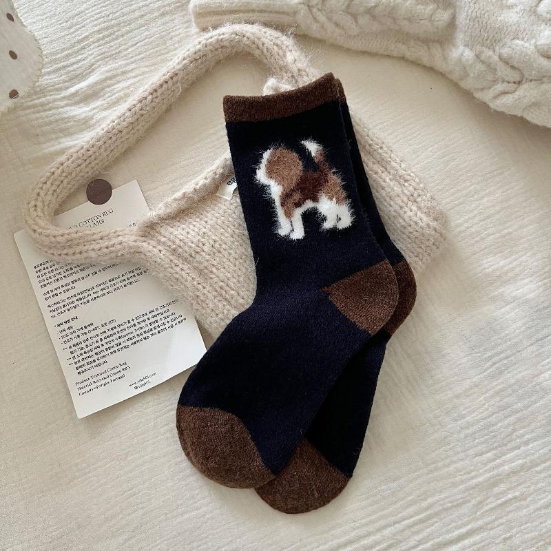 1/5Pairs Kawaii Plush Dog Pattern Women Socks Funny Cartoon Puppy Mid Tube Socks Autumn Winter Casual Warm Hosiery