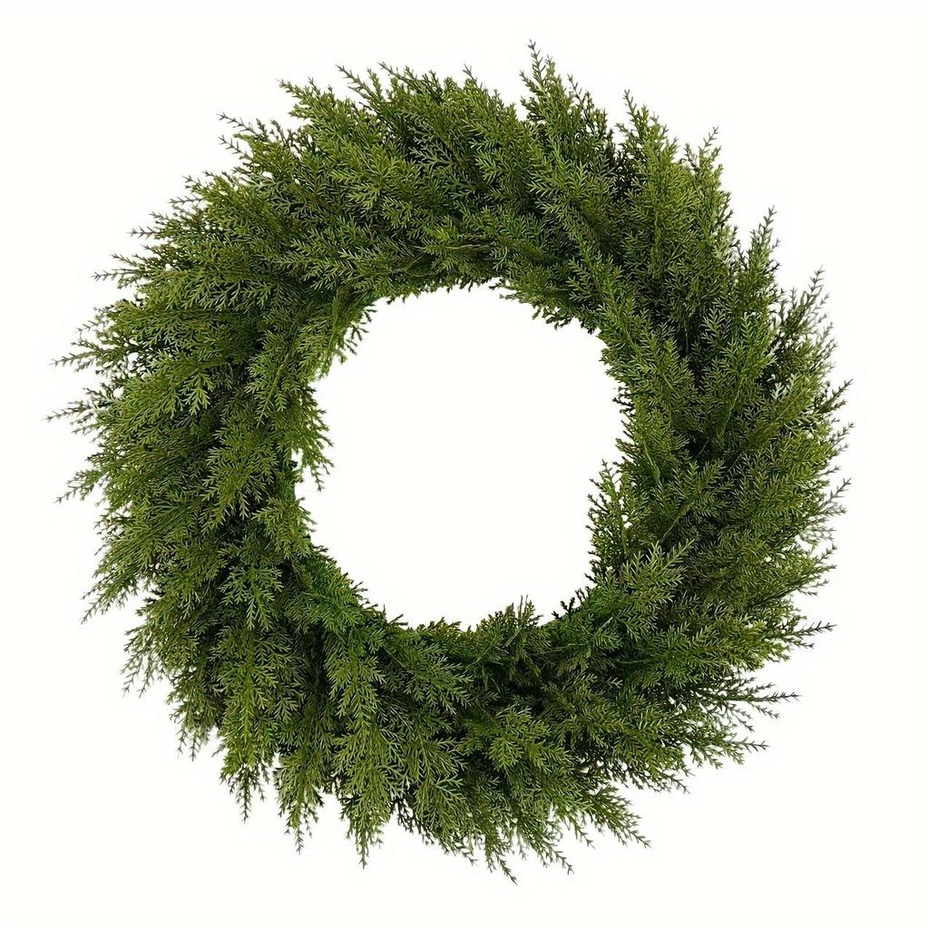 Green Pine & Cypress Holiday Wreath - Christmas Decoration for Home, Window, and Door Arrangement